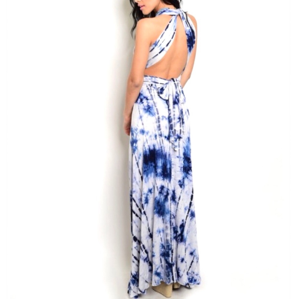 CONVERTIBLE BLUE TIE DYE MULTI-WAY MAXI DRESS-NEW - Picture 4 of 8